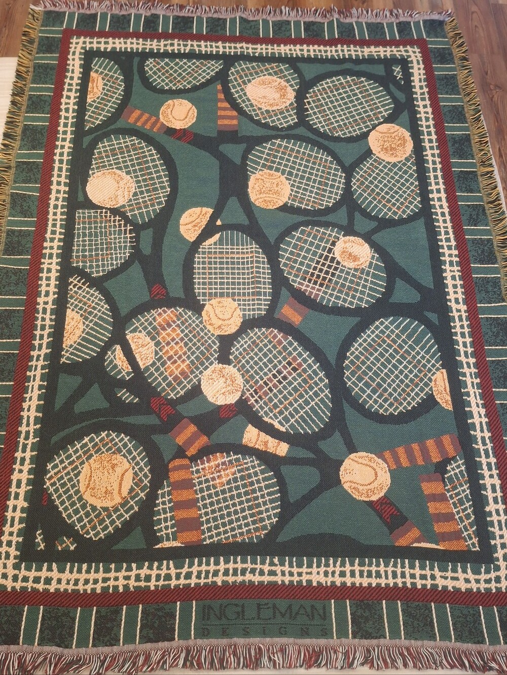 Vtg 90s Goodwin Weavers Ingleman Throw Blanket 68x49” Tapestry Tennis Knit USA